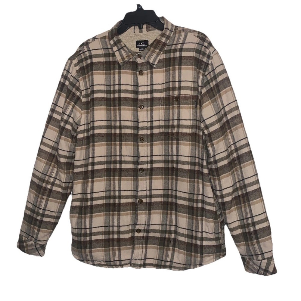 O'Neill Sherpa Redmond Lined Flannel Shirt XL Shacket Plaid Jacket Button Green - Picture 4 of 16